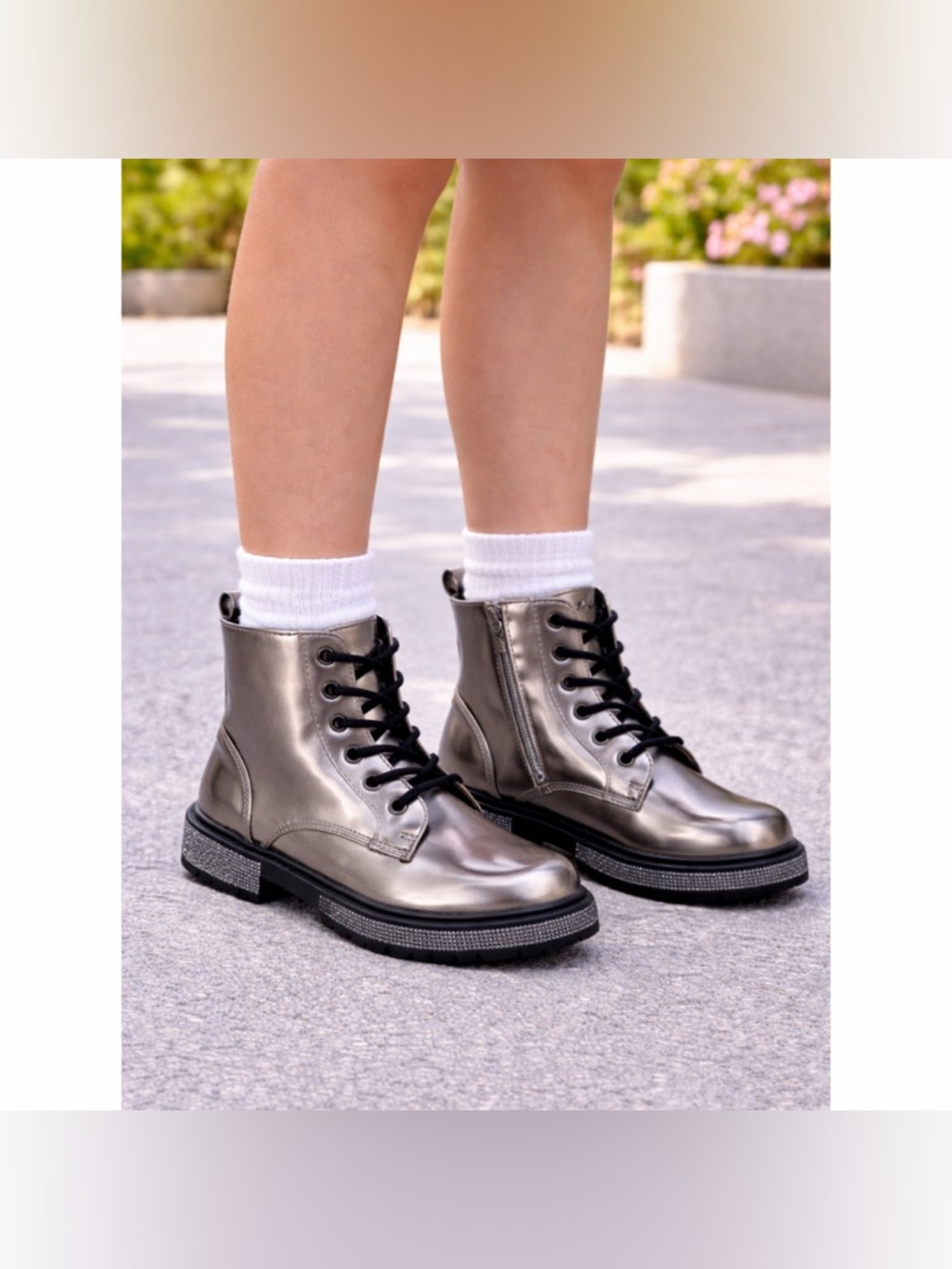 Steve Madden Jwoots Combat Boots Metallic Gunmetal Size 5
